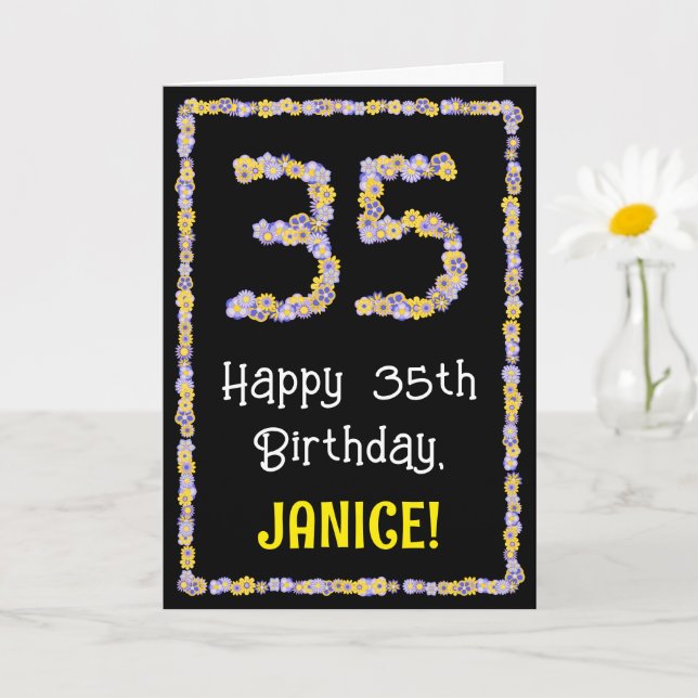 Tarjeta 35º cumpleaños: Flores florales número, nombre per (Planta pequeña)