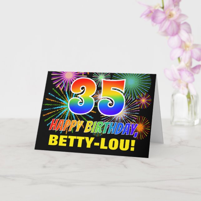 Tarjeta 35º cumpleaños: negrita, diversión, fuegos artific (Orquídea)
