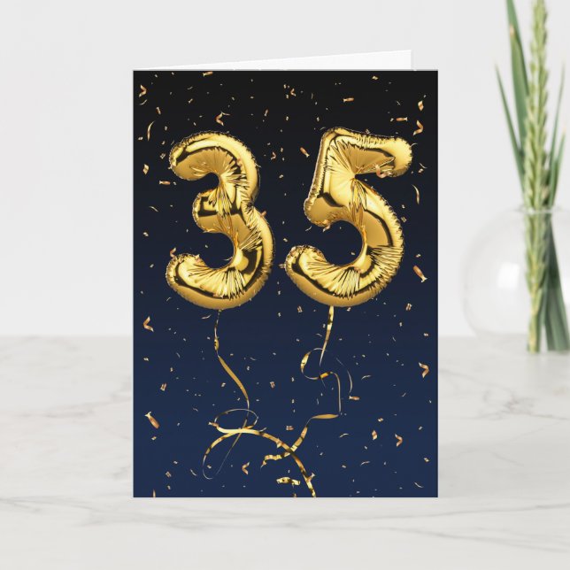 Tarjeta 35.º Globo de oro y Confetti (Anverso)