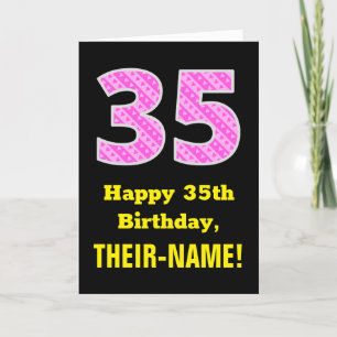 Tarjeta 35 Aniversario: Tiras y corazones rosados "35" + N