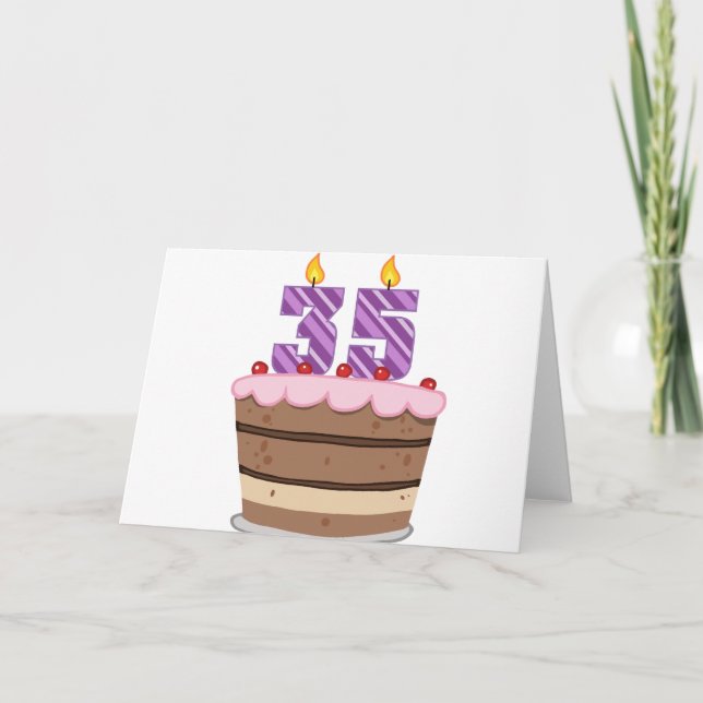 Tarjeta 35 años en el pastel de cumpleaños (Anverso)