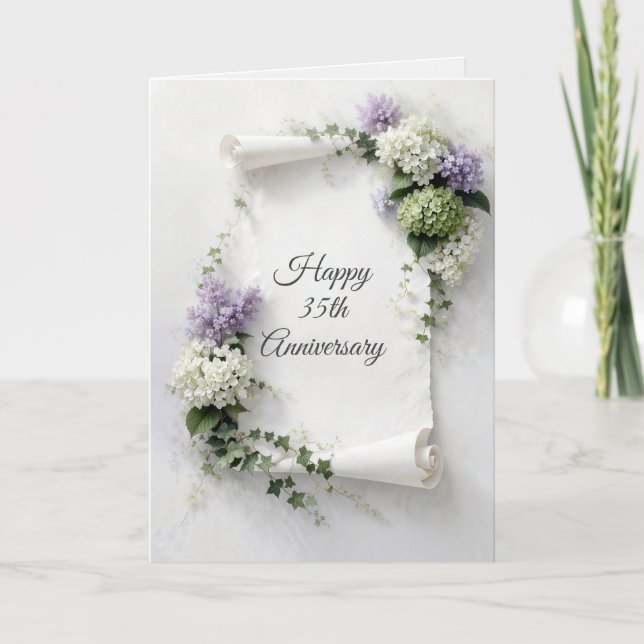 Tarjeta 35th Anniversary Scroll Lilacs and Hydrangeas  (Anverso)