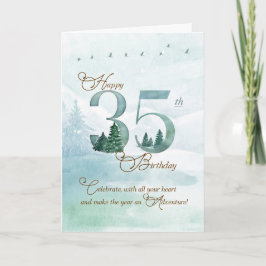 Tarjeta 35th Birthday Evergreen Pines and Deer Nature