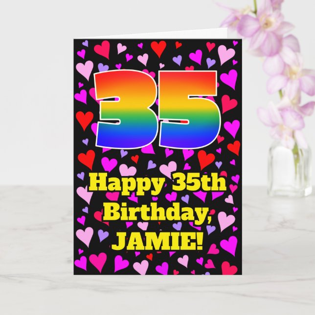 Tarjeta 35th Birthday: Loving Hearts Pattern, Rainbow # 35 (Orquídea)