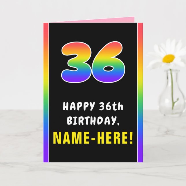 Tarjeta 36º cumpleaños: arcoiris colorido # 36, nombre per (Planta pequeña)