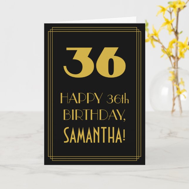 Tarjeta 36º cumpleaños ~ Art Deco Inspirado Aspecto "36" y (flor amarilla)