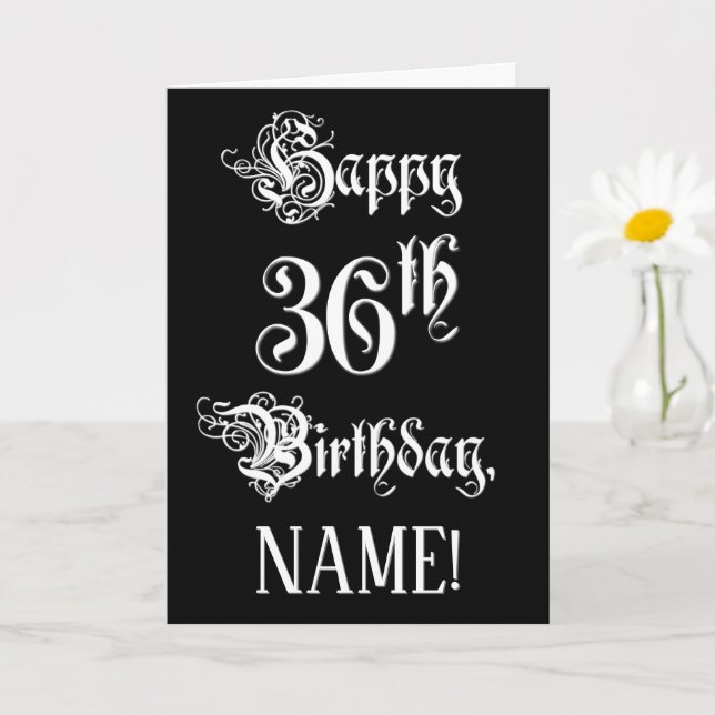Tarjeta 36º cumpleaños: Elegante guión + nombre personaliz (Planta pequeña)
