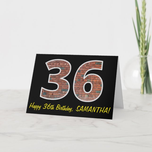 Tarjeta 36º cumpleaños - Patrón de pared de ladrillo "36"  (Anverso)