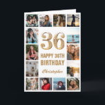 Tarjeta 36.º Collage de fotos blanco y oro feliz cumpleaño<br><div class="desc">36.ª tarjeta de cumpleaños de oro y Collage de fotos blanco. Para una mayor personalización,  haga clic en el botón "Personalizar" y utilice nuestra herramienta de diseño para modificar esta plantilla.</div>