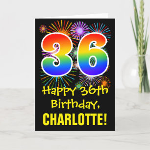 Tarjeta 36th Birthday: Fun Fireworks Pattern + Rainbow 36