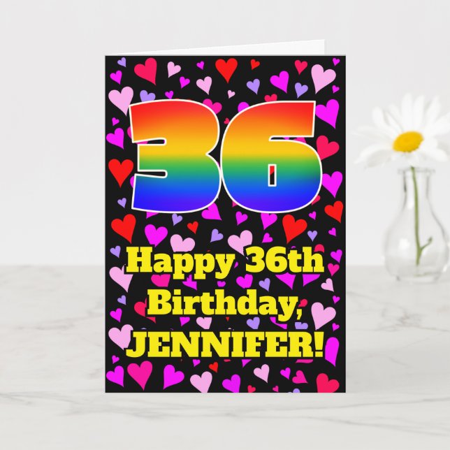 Tarjeta 36th Birthday: Loving Hearts Pattern, Rainbow # 36 (Planta pequeña)