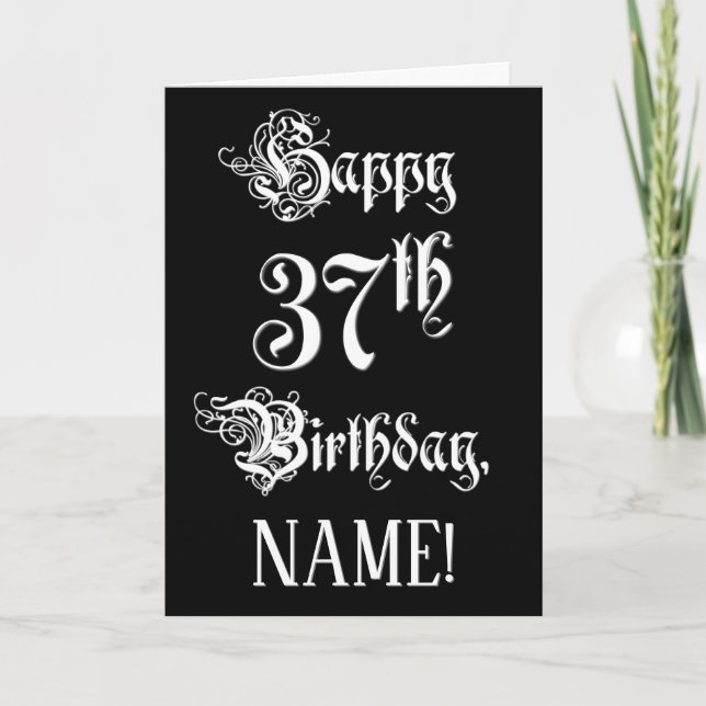 Tarjeta 37º cumpleaños: Elegante guión + nombre personaliz (Anverso)