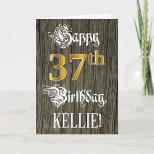 Tarjeta 37 Aniversario: Faux Gold Look + Faux Wood Pattern