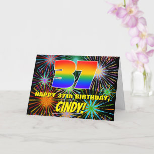 Tarjeta 37 Aniversario: Fuegos artificiales divertidos y c