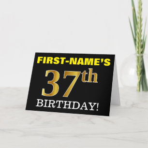 Tarjeta "37 cumpleaños" de oro negro e imitación