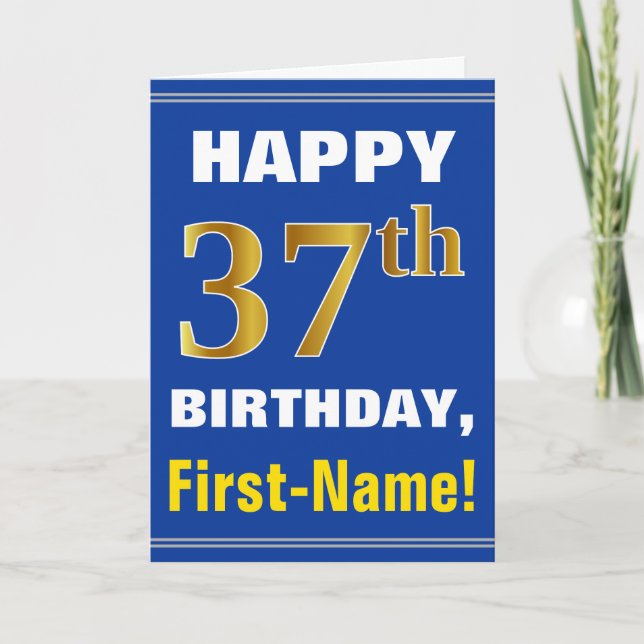 Tarjeta 37.o cumpleaños del oro intrépido, azul, falso con (Anverso)