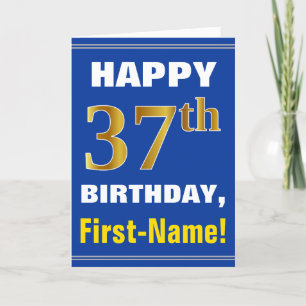 Tarjeta 37.o cumpleaños del oro intrépido, azul, falso con