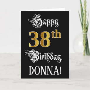 Tarjeta 38º cumpleaños — Guión de fantasía; aspecto de oro