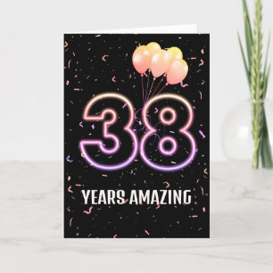 Tarjeta 38.º Balón de cumpleaños y Confetti