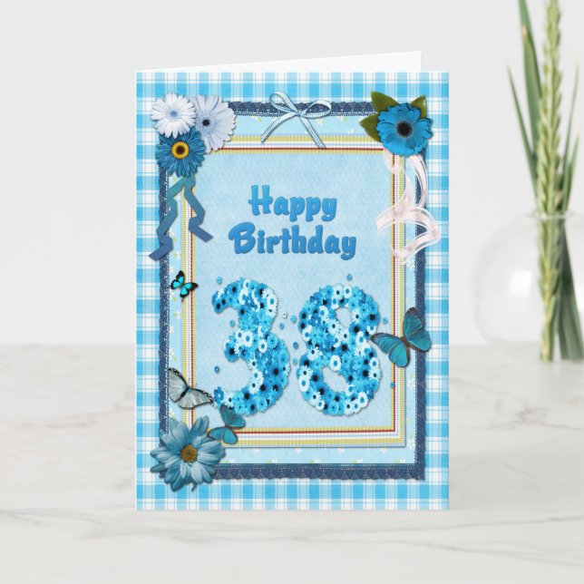 Tarjeta 38.º cumpleaños con un efecto scrapbook (Anverso)