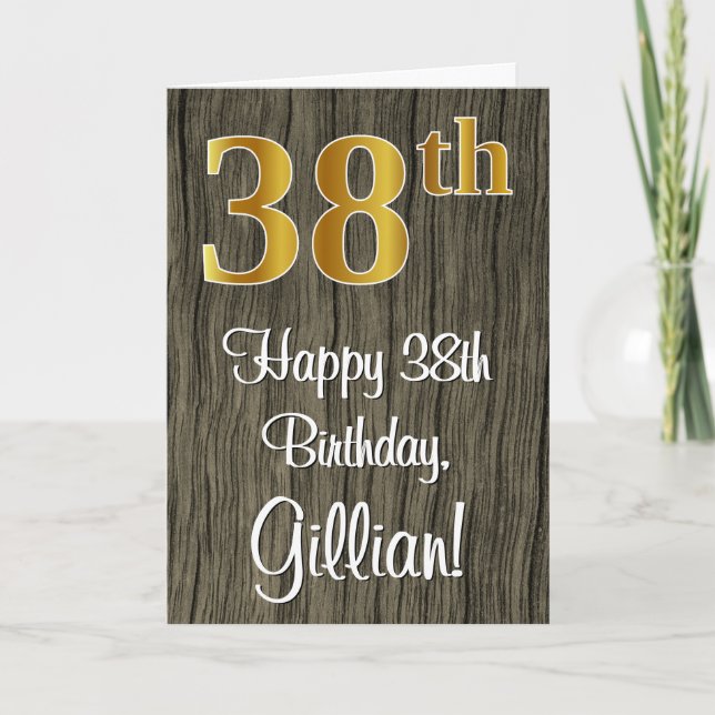 Tarjeta 38 Aniversario: Elegante Faux Gold Look #, Faux Wo (Anverso)