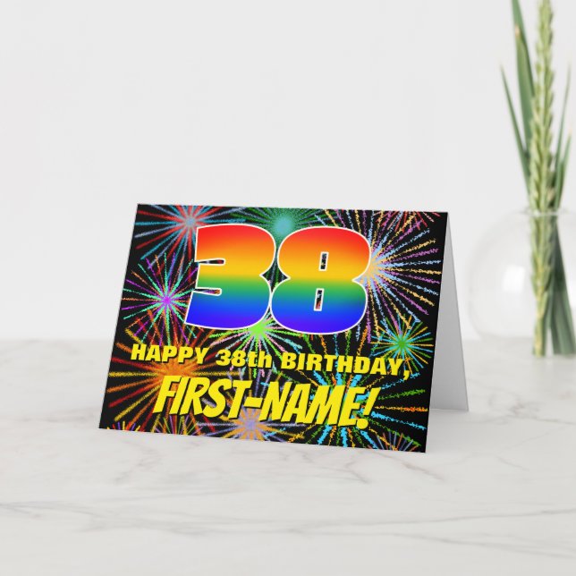 Tarjeta 38 Aniversario: Fuegos artificiales divertidos y c (Anverso)