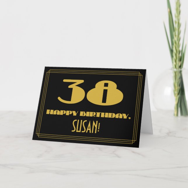 Tarjeta 38 Aniversario: Nombre + Art Deco Inspirado Aspect (Anverso)