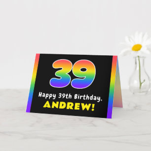 Tarjeta 39º cumpleaños: arcoiris colorido # 39, nombre per