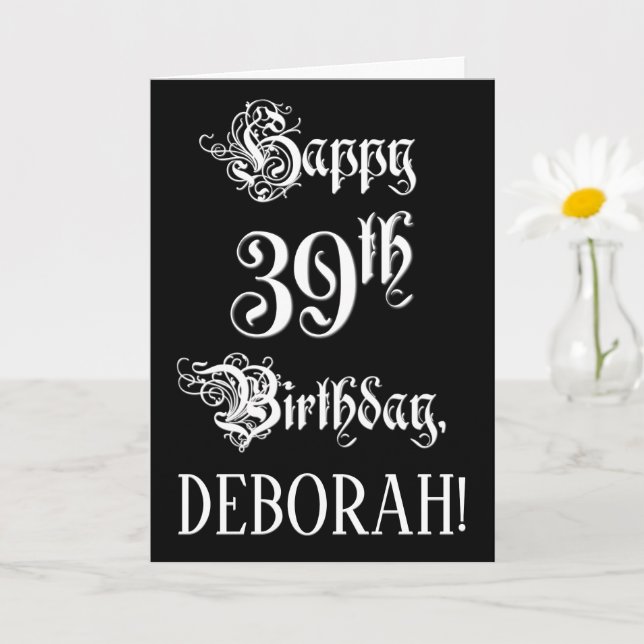 Tarjeta 39º cumpleaños: Elegante guión + nombre personaliz (Planta pequeña)