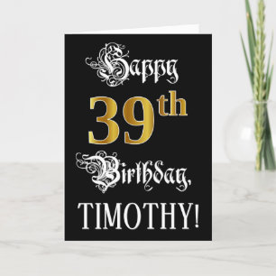 Tarjeta 39º cumpleaños — Guión de fantasía; aspecto de oro