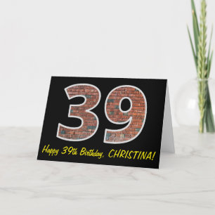 Tarjeta 39º cumpleaños - Patrón de pared de ladrillo "39"