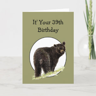 Tarjeta 39.º Aniversario Divertido Oso Negro - Sonríe y os