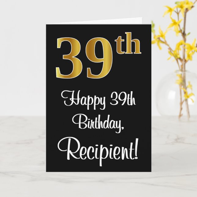 Tarjeta 39 Aniversario ~ Elegante Lujoso Faux Gold Look # (flor amarilla)