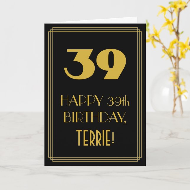 Tarjeta 39 Aniversario - Estilo Art Deco inspirado "39" y  (flor amarilla)