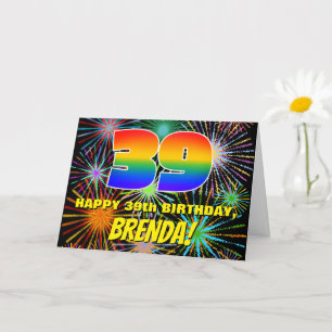 Tarjeta 39 Aniversario: Fuegos artificiales divertidos y c