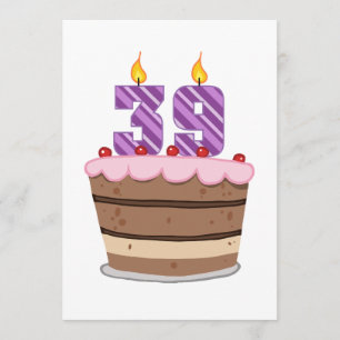 Tarjeta 39 años en el pastel de cumpleaños