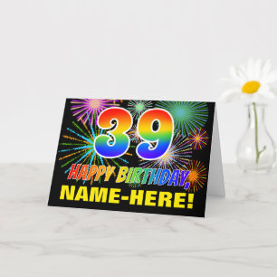 Tarjeta 39 cumpleaños: Atrevido, Divertido, Fuegos artific