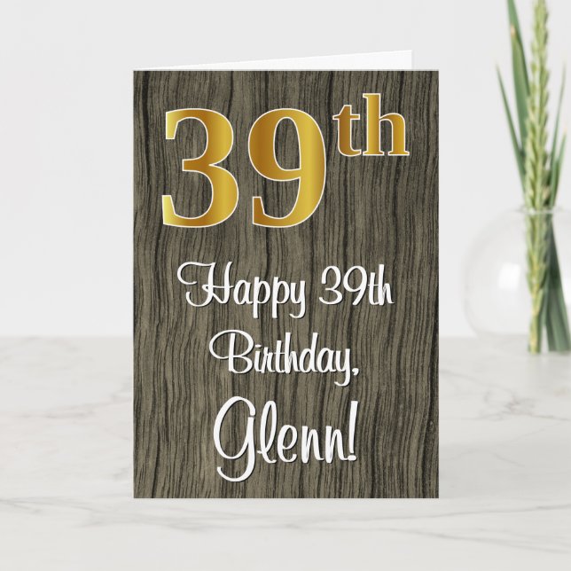 Tarjeta 39° cumpleaños: elegante apariencia de oro falso # (Anverso)