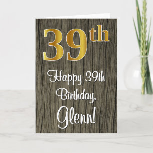 Tarjeta 39° cumpleaños: elegante apariencia de oro falso #
