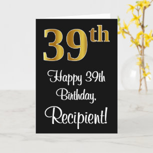 Tarjeta 39 cumpleaños ~ Elegante lujoso Faux Gold Look #