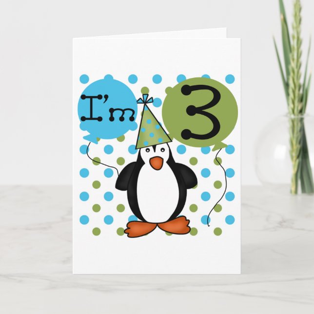Tarjeta 3.ª camiseta y regalo de cumpleaños del pingüino (Anverso)