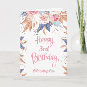 Tarjeta 3.ᵉʳ acuarela Floral rosada botánica