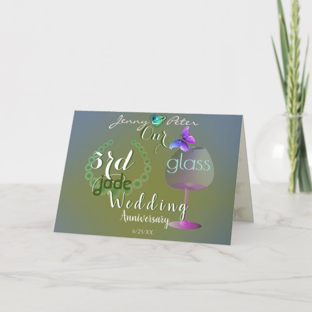 Tarjeta 3.ᵉʳ Aniversario Boda Jade and Glass (Anverso)