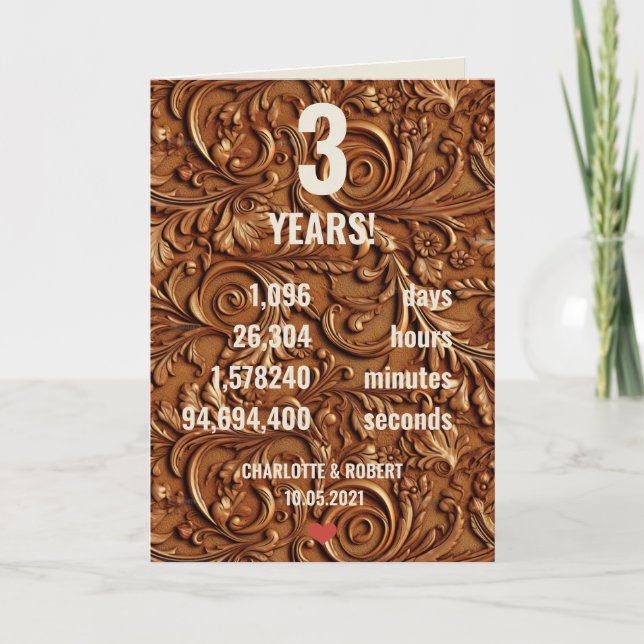 Tarjeta 3.ᵉʳ aniversario de los bodas de cuero (Anverso)