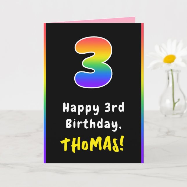Tarjeta 3.ᵉʳ cumpleaños: arcoiris colorido # 3, nombre per (Planta pequeña)