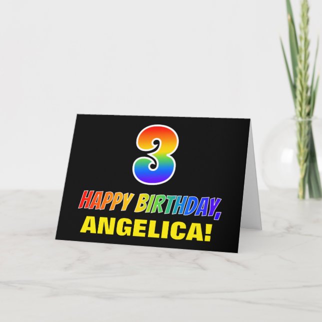 Tarjeta 3.ᵉʳ cumpleaños: audaz, divertido, simple, arcoiri (Anverso)