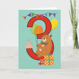 Tarjeta 3.ᵉʳ cumpleaños con el oso sentado