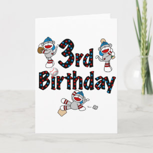 Tarjeta 3.ᵉʳ cumpleaños del Béisbol de los monos Sock