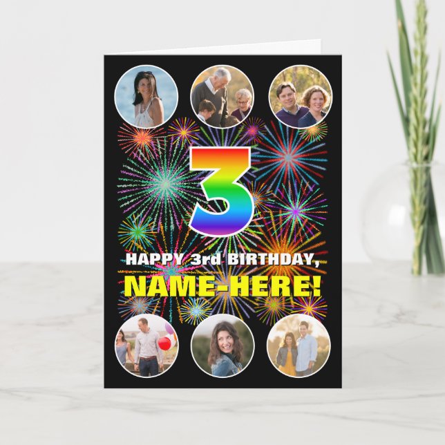 Tarjeta 3.ᵉʳ cumpleaños: Divertido arcoiris #, nombre pers (Anverso)