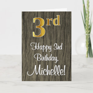 Tarjeta 3.ᵉʳ Cumpleaños: Elegante Faux Gold Look #, Faux W